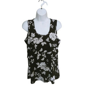 Classic Editions Multi  Layered Black White Floral Top M
